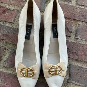 Bally Cream Flats with Gold Bow Accent